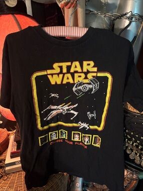 Star Wars Black Tee with Yellow and Red Retro Pixel Arcade Art